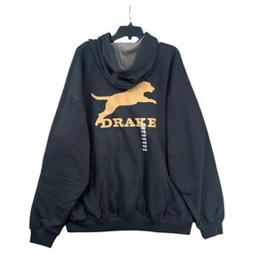 Drake Gold Leaping Lab Waterfowl Duck Hoodie Mens 2X Black Graphic Pullover NWT